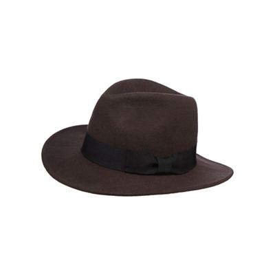 Brown bow band wool fedora hat